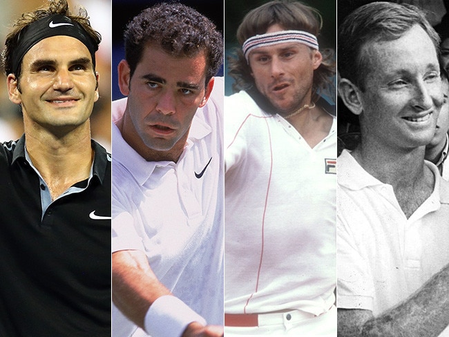 Through the ages ... Roger Federer, Pete Sampras, Bjorn Borg and Rod Laver.