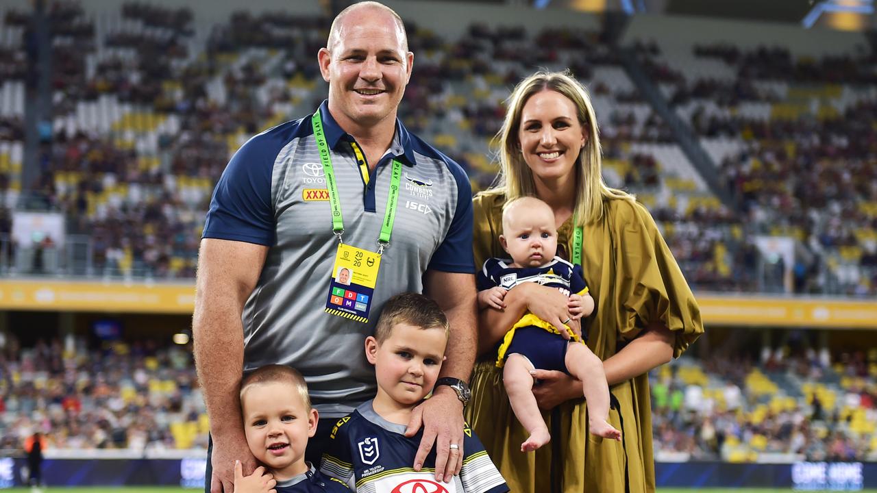 Matt Scott with his family during the season opener.