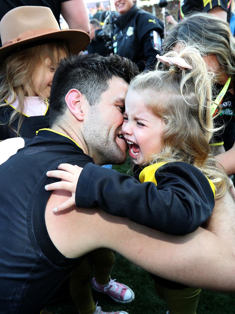 Cotchin and his daughter after the 2019 Grand Final. Picture: Michael Klein