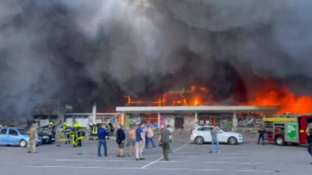 Multiple people are feared dead after the shopping centre was hit by a missile. Picture: Telegram