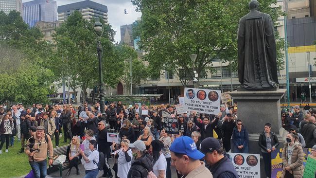 Protesters met at the front of the State Library. Picture: Mitch Ryan