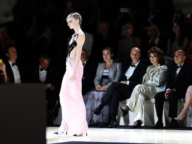 Sasha Alexander, Edoardo Ponti, Sophia Loren and Giuseppe Tornatore attend the Giorgio Armani One Night In Venice show earlier this month. Picture: Vittorio Zunino Celotto/Getty Images