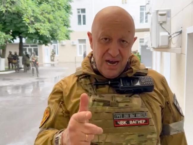 Yevgeny Prigozhin speaking inside the headquarters of the Russian southern military district during the attempted mutiny. Picture: AFP