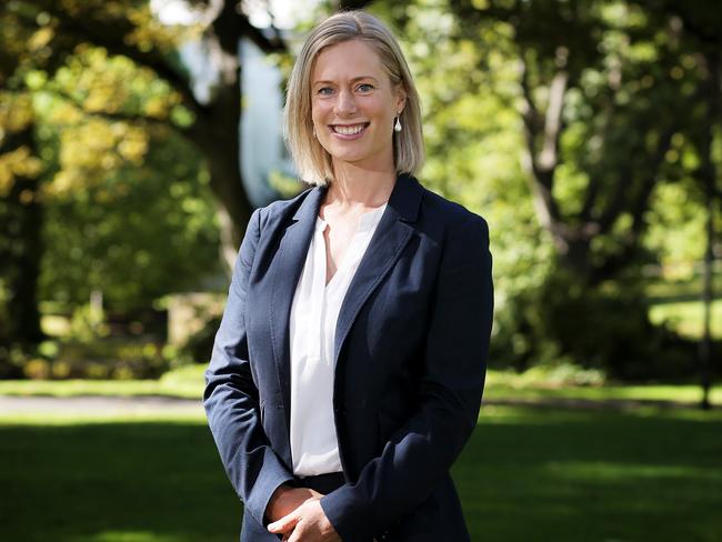 Rebecca White on the lawns outside State Parliament today. Picture: RICHARD JUPE