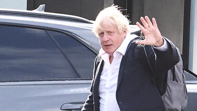 Boris Johnson after landing at Gatwick Airport on Saturday. Picture: Reuters