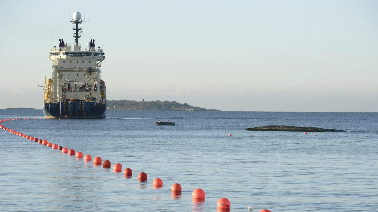 This picture taken on October 12, 2015 shows the C-Lion1 submarine telecommunications cable being laid to the bottom of the Baltic Sea. Picture: Heikki Saukkomaa / Lehtikuva / AFP