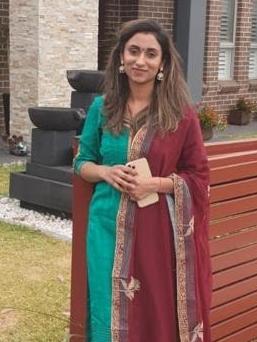 Kamaljeet Sidhu outside her Quakers Hill home in traditional dress.