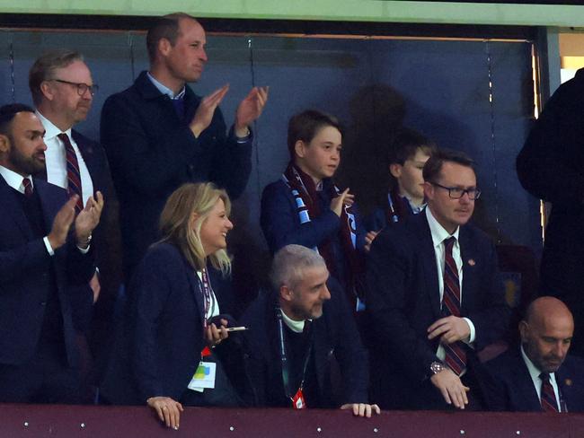 Prince William and Prince George watch the quarter-final first leg match between Aston Villa and Lille OSC at Villa Park on April 11 in Birmingham. Picture: Marc Atkins/Getty Images