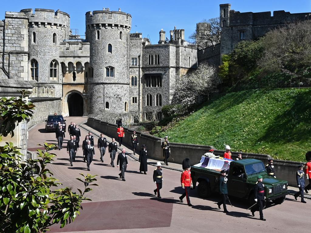 The Ceremonial Procession during the funeral of Prince Philip, Duke of Edinburgh at Windsor Castle. Picture: Leon Neal/WPA Pool/Getty Images