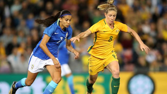 Elise Kellond-Knight of the Matildas in action against Brazil. Picture: Getty Images