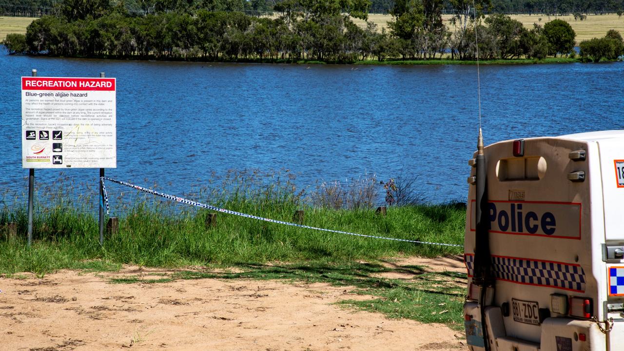 Crime scene at Gordonbrook Dam, north of Kingaroy, after two bodies were found on March 19, 2022. Picture: Dominic Elsome