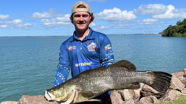 NT Fisho Kai Hale holds the record for biggest fish caught as part of the Million Dollar Fish competition with a 105cm red-tagged barra caught at Manton Dam on March 11 2023 in Season8.