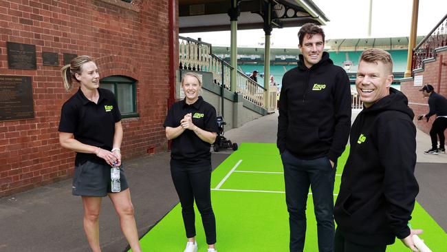 Ellyse Perry, Alyssa Healy, Pat Cummins and David Warner for the Fox Sports and Kayo Cricket Launch. Picture: Tim Hunter