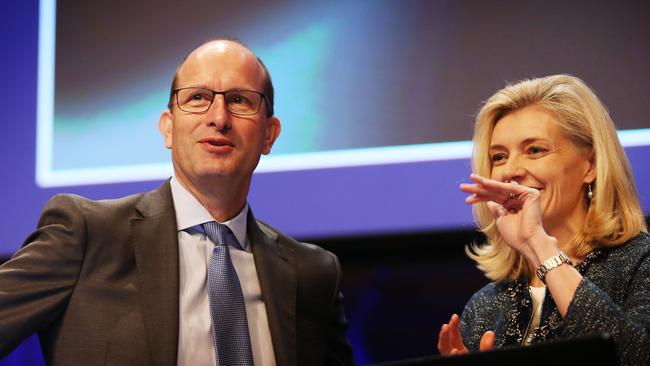 Former AMP Ceo Craig Meller and chairman Catherine Brenner. Picture: John Feder.