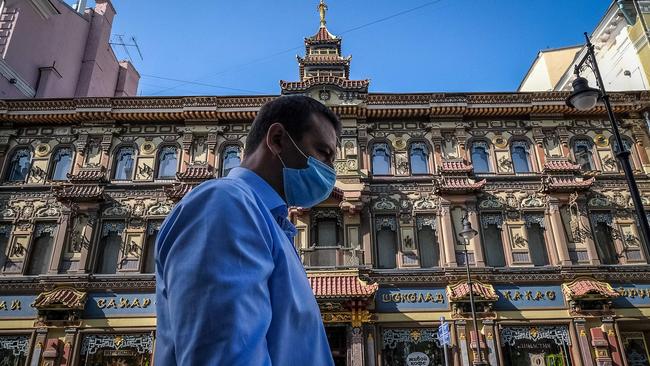 A man walks along a street in downtown Moscow on Thursday. Picture: AFP