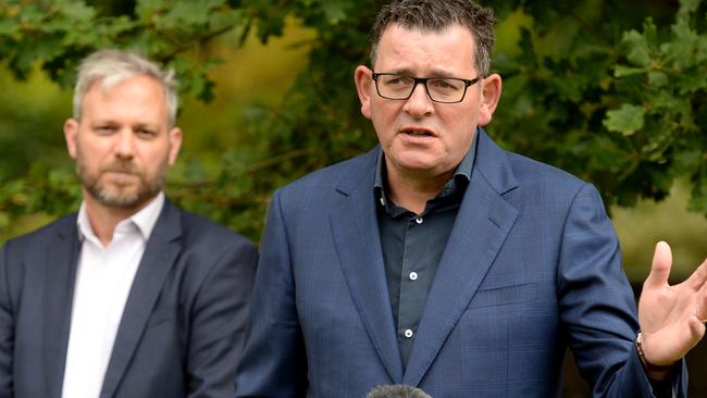 Victorian Premier Daniel Andrews and chief health officer Brett Sutton. Picture: Andrew Henshaw