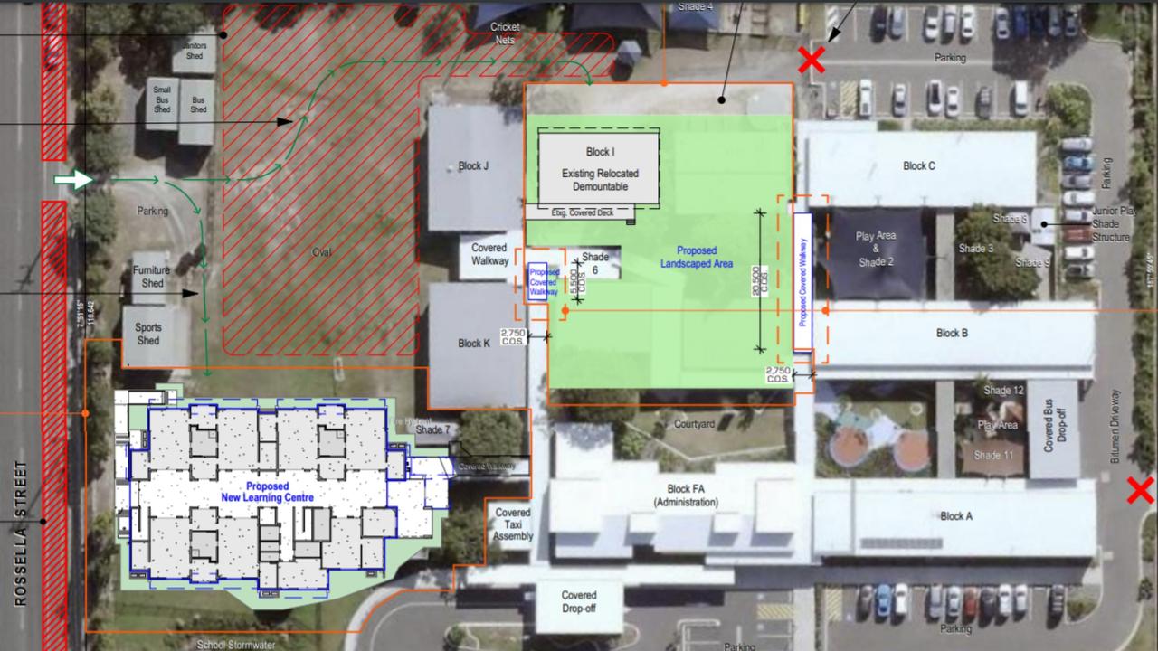 Architectural drawings of the new learning centre at Rosella Park Special School (bottom left).