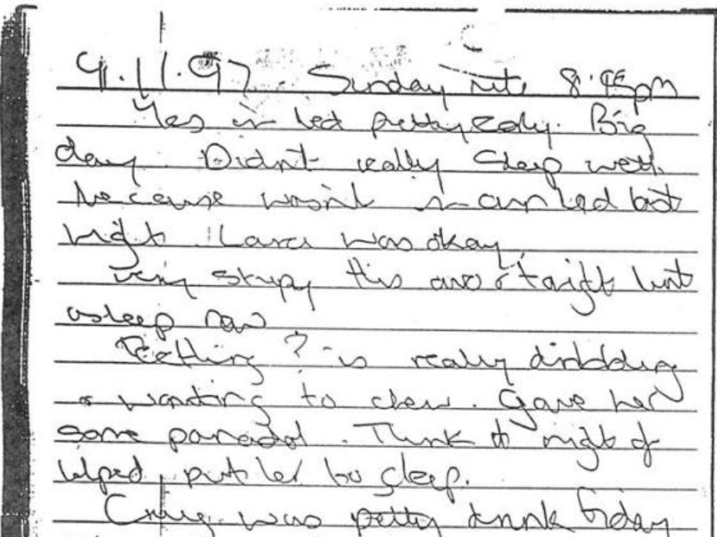 A diary entry by Kathleen Folbigg tendered to court, dated 9/11/1997.