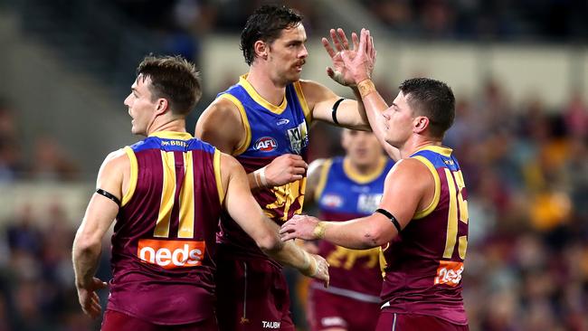 Joe Daniher was in the spotlight for staging during Lions’ win over Geelong. Picture: Getty Images