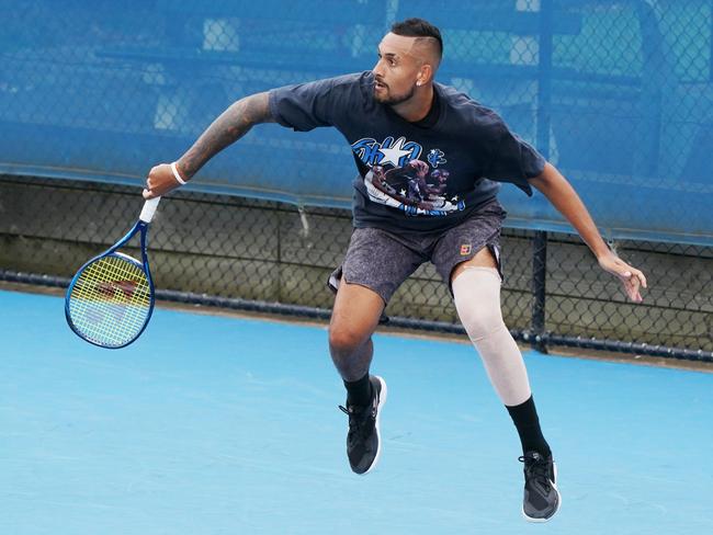 Nick Kyrgios fits in some practice at Xavier College this week ahead of the Australian Open. Picture: Tennis Australia