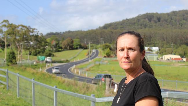 This stretch of Coramba Road approaching the Coffs Harbour Lawn Cemetery in Karangi has become notorious for single vehicle crashes in the wet. There have been at least six since September 2019 and on most occasions they end up in the ditch outside Tamara Haldon's property. Ms Haldon is calling for a change to the speed limit to prevent someone being killed. Photo: Tim Jarrett