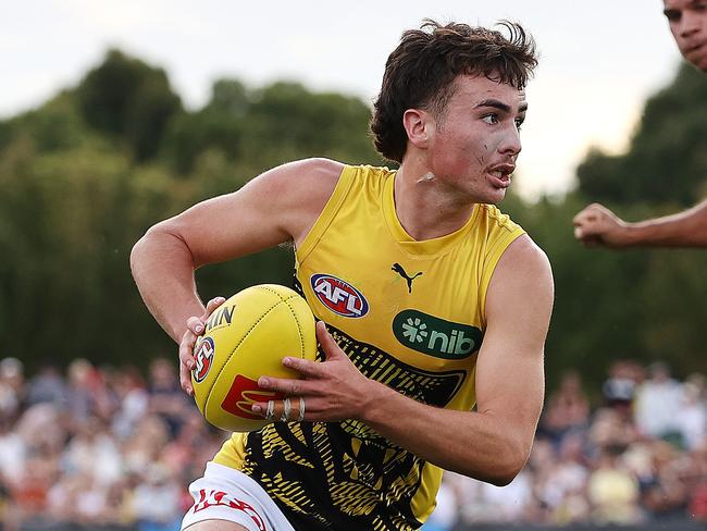 MELBOURNE . 0403/2023.  AFL .  Melbourne vs Richmond practise match at Casey Fields, Cranbourne.  Richmonds Steely Green  during the 3rd qtr.   . Pic: Michael Klein