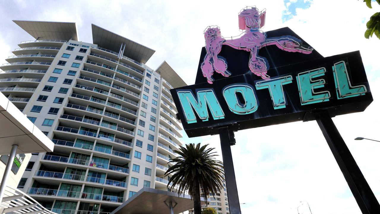 The pink poodle motel sign. Picture: Mike Batterham