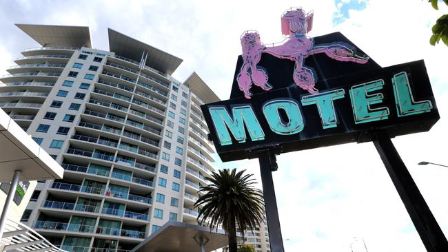 The pink poodle motel sign. Picture: Mike Batterham