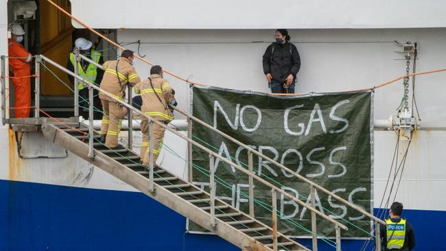 Protesters on board a seismic testing vessel which was headed for King Island