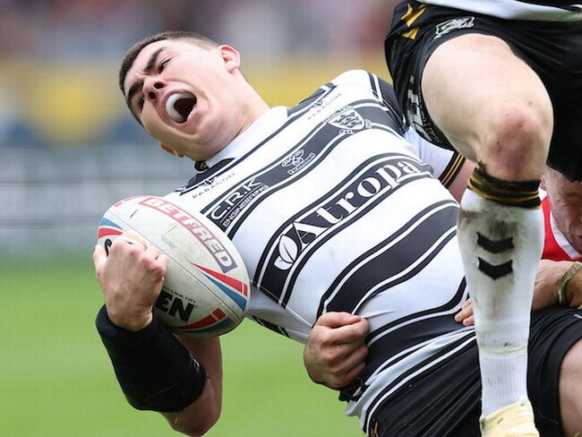 Jake Cifford goes down in pain for Hull FC after a hip drop tackle