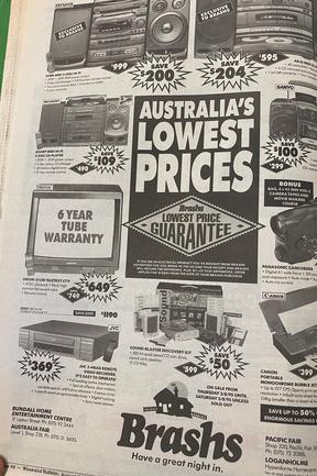 Brashs was a popular shop in the 1990s. Advertisements in the Gold Coast Bulletin, August 1995. Gold Coast History.