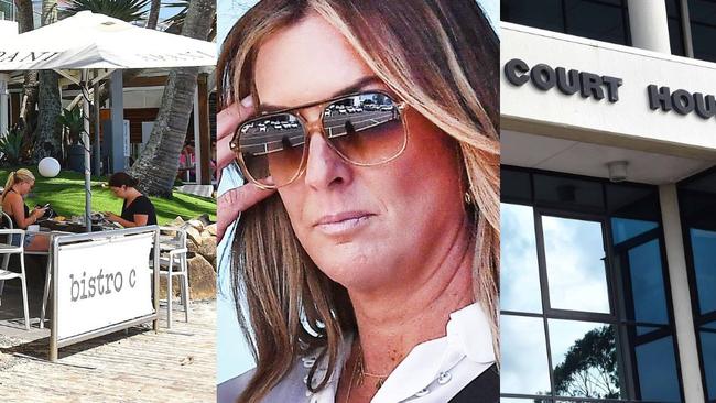 In Summary: Jodi Louise Nuske (middle) is on trial in the Maroochydore District Court (Court House pictured right) for allegedly taking more than $750,000 from her former workplace, Noosa restaurant Bistro C (pictured left).