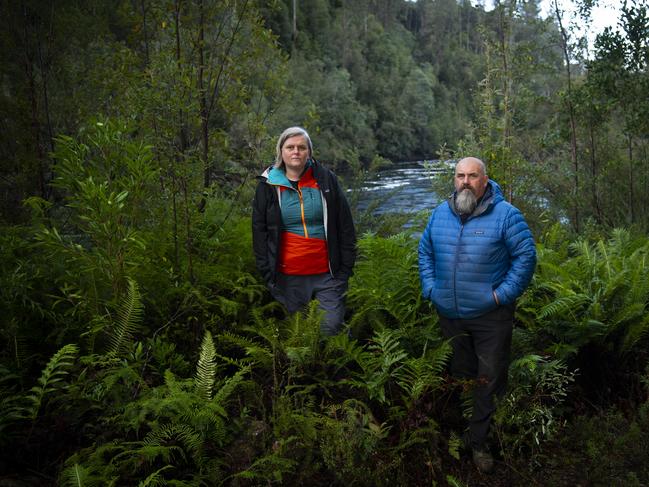 Bob Brown Foundation campaigner Jenny Weber and Scott Jordon in the Tarkine rainforest. Picture: Matthew Newton/The Australian