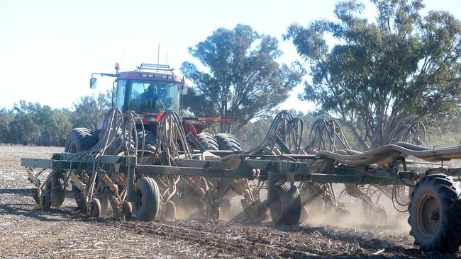 Mark Haydon, sowing wheat at Kanyapella. Picture: Yuri Kouzmin