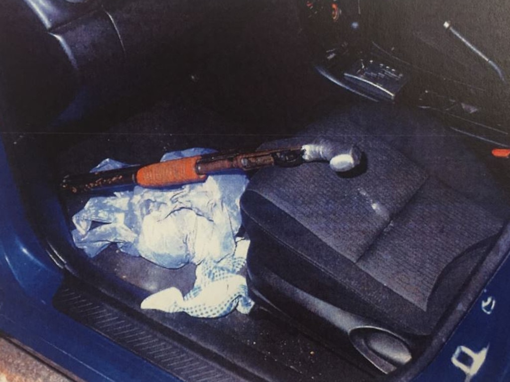 The sawn off, pump-action shotgun in the front passenger seat of the car involved in the Bankstown shooting.