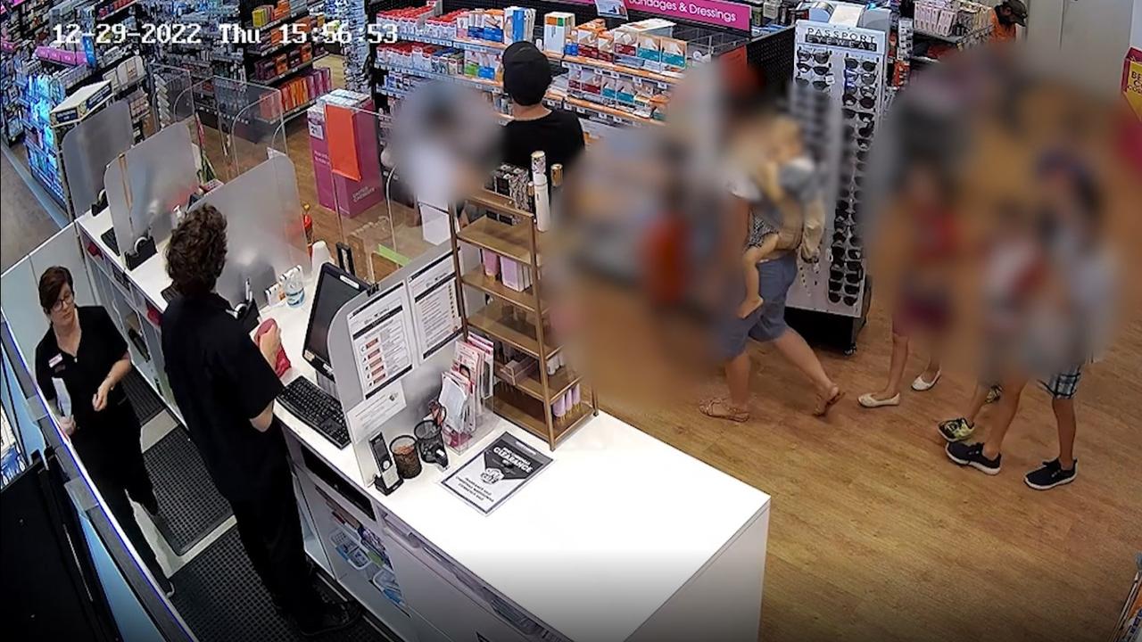 Mackay police released CCTV footage of the family of two-year-old Diana Hanbury at United Chemist in Andergrove on December 29, who was pronounced dead hours later on December 30, 2022. Photo: Contributed