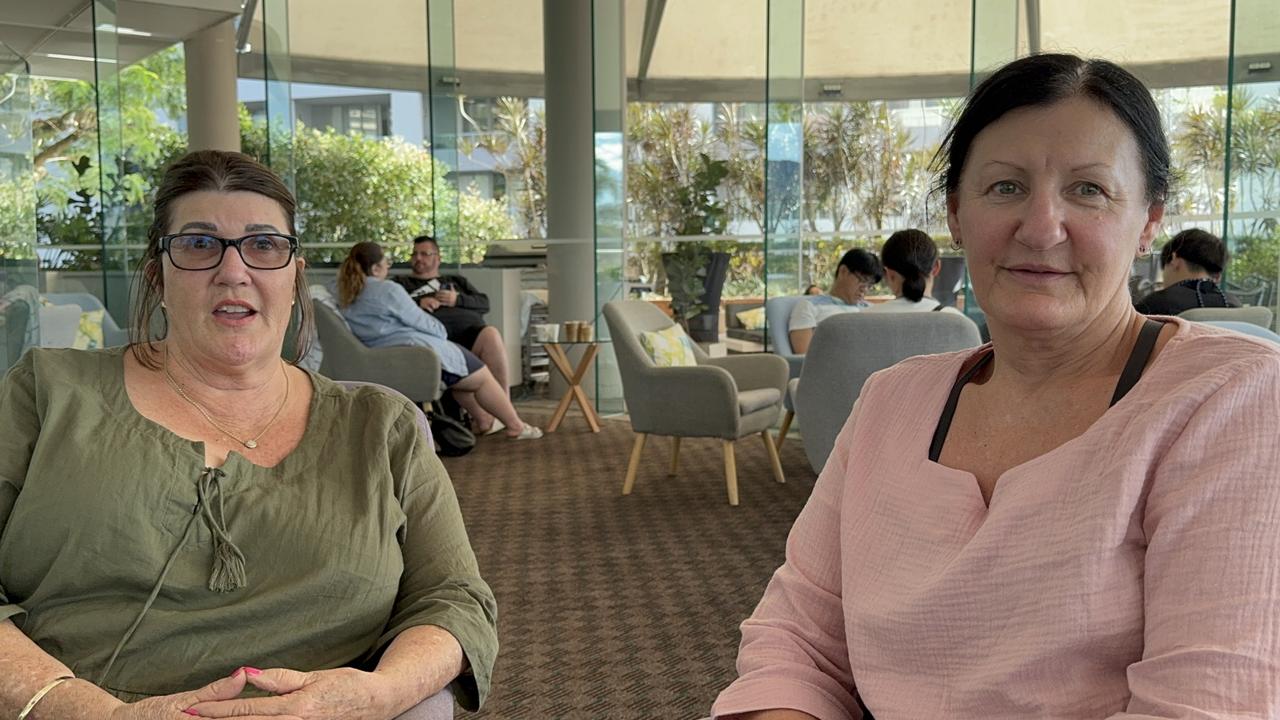 Hunter Valley tourists staying at the DoubleTree by Hilton in Cairns, Belinda Simm and Karen Stulz were among the evacuees after a helicopter crashed into the hotel on Monday, August 12. Picture: Arun Singh Mann