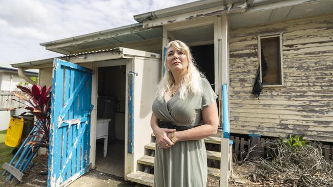 Connie Cicchini outside her rental in Brisbane which was damaged. Picture: Matthew Poon