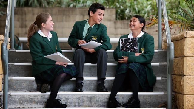 St Patrick’s Marist College, Dundas students Sophie Sassen, Marcus Georges and Imani Cogger have improved their Naplan scores. Picture: Richard Dobson