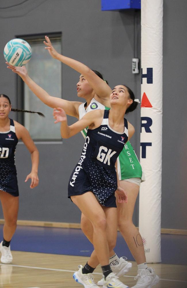 QISSN 2024 division one grand final - Canterbury College v Somerset College. Pictured: GS Roxy Rhind and GK Meletoa Pohiva