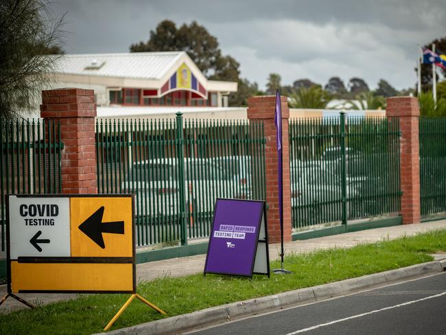 A drive-through clinic at the East Preston Islamic College in Melbourne. Picture: Getty Images