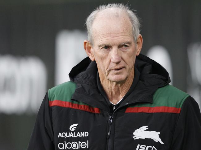 SYDNEY, AUSTRALIA - JULY 18: Wayne Bennett, Coach of Souths, looks on before the round 10 NRL match between the South Sydney Rabbitohs and the Newcastle Knights at Bankwest Stadium on July 18, 2020 in Sydney, Australia. (Photo by Mark Evans/Getty Images)