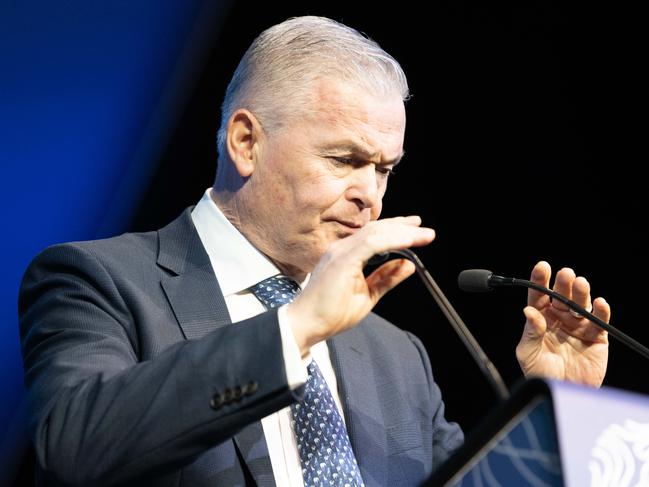 ADELAIDE/ KAURNA YARTA, AUSTRALIA - NewsWire Photos MAY 18, 2023: Kevin Gallagher, Chief Executive Officer and Managing Director Santos Limited speaking at the APPEA 2023 Conference & Exhibition. Picture: NCA NewsWire / Morgan Sette