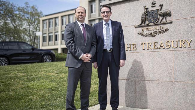 Former treasurer Josh Frydenberg with Treasury Secretary Steven Kennedy in 2020. Picture: Gary Ramage / NCA NewsWire