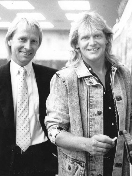 John Farnham and his late manager and friend Glenn Wheatley in the 1980s.