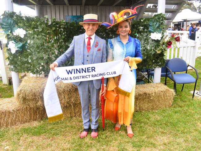 Fashions on the field winners: Michael McAlpine and Arlyn Marinas at the Alex Scott &amp; Staff Woolamai Cup on Saturday, February 8, 2025. Picture: Jack Colantuono