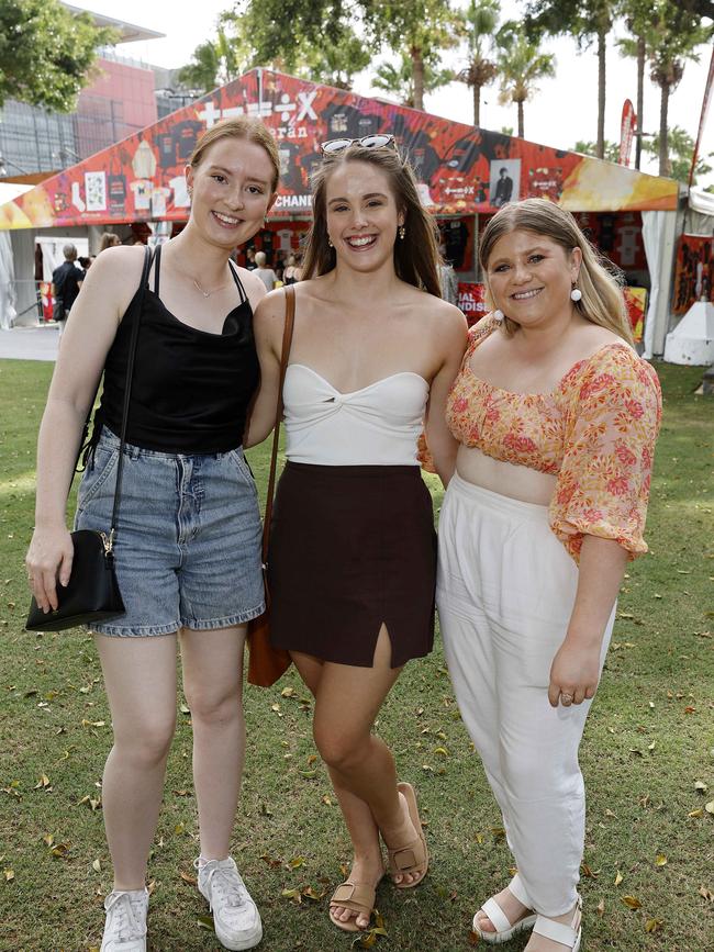 Tara Sinclair, Grace Johnson and Harriet Burr at the Ed Sheeran concert at Suncorp Stadium. Picture: Josh Woning