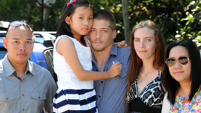 Little girl Rihanna Milabo with father Rickel Milabo, Luke Robinson, Taylor Cane and Shyra Milabo. Picture: John Gass