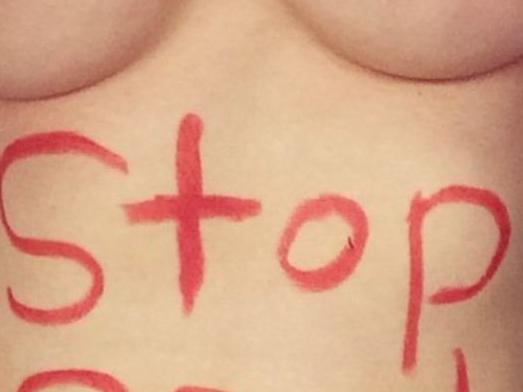 Robyn Lawley Instagram image of he raunchy protests against coal mining in Australia.