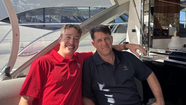 Father and son, Riley and Robert Henderson, both work for Gold Coast Boat manufacturer, Riviera. Picture: Jacklyn O'Brien.
